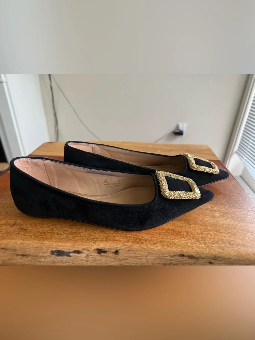 Sam Edelman Nico Ballerina Skimmer Pointed Toe Flats with Gold Buckle Size 6.5